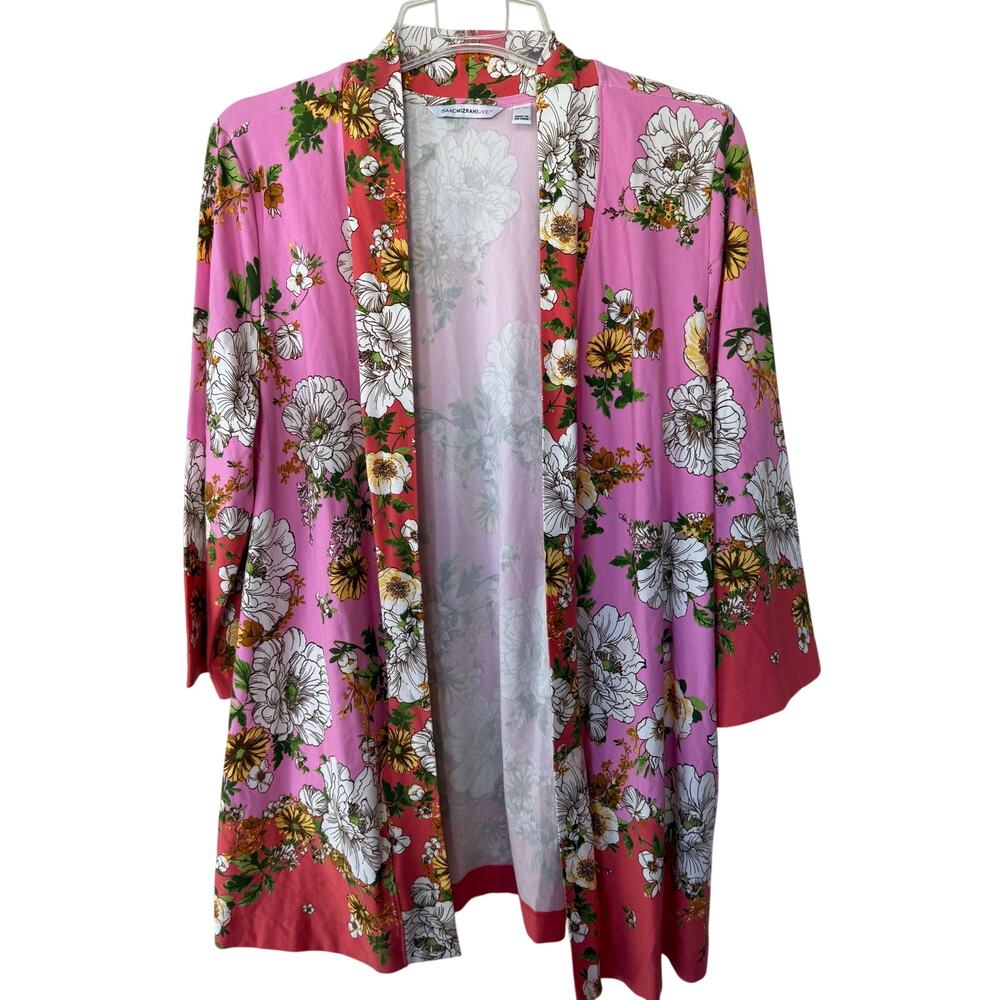 Isaac Mizrahi Pink Orange floral printed cardigan size XL